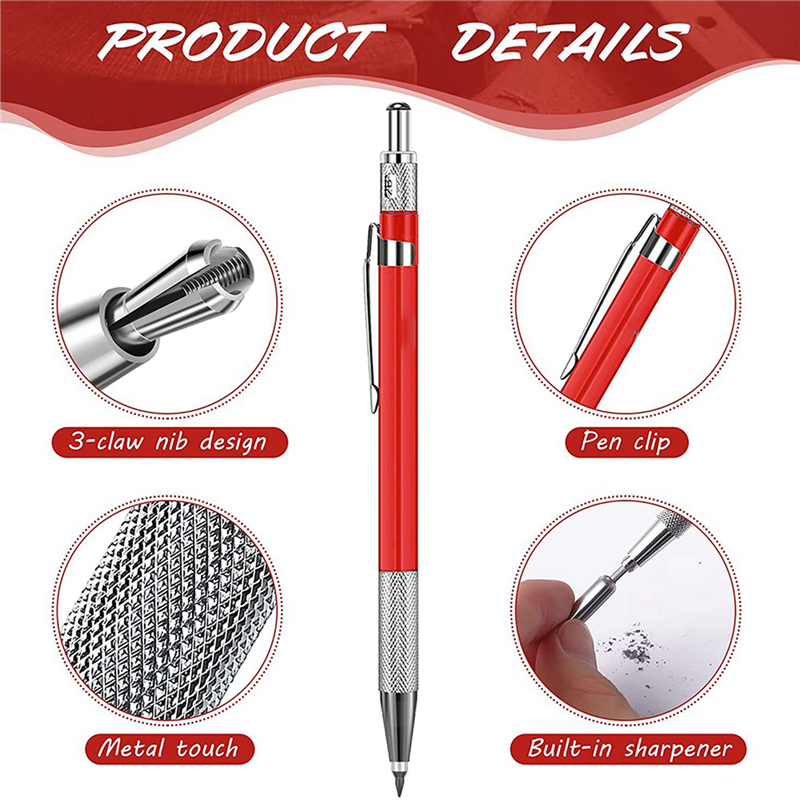 5X Welders Pencil with 60PCS Silver Streak Refills, Metal Marker Mechanical Welding Pencil Pipefitters, Fabrication, Red. 