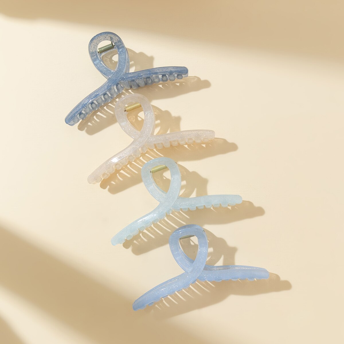4pcs Jelly Colour Small Sequin Cross Grip Clip Temperament Acrylic Large 13cm Shark Clip Back Of Head Hair Grip. 