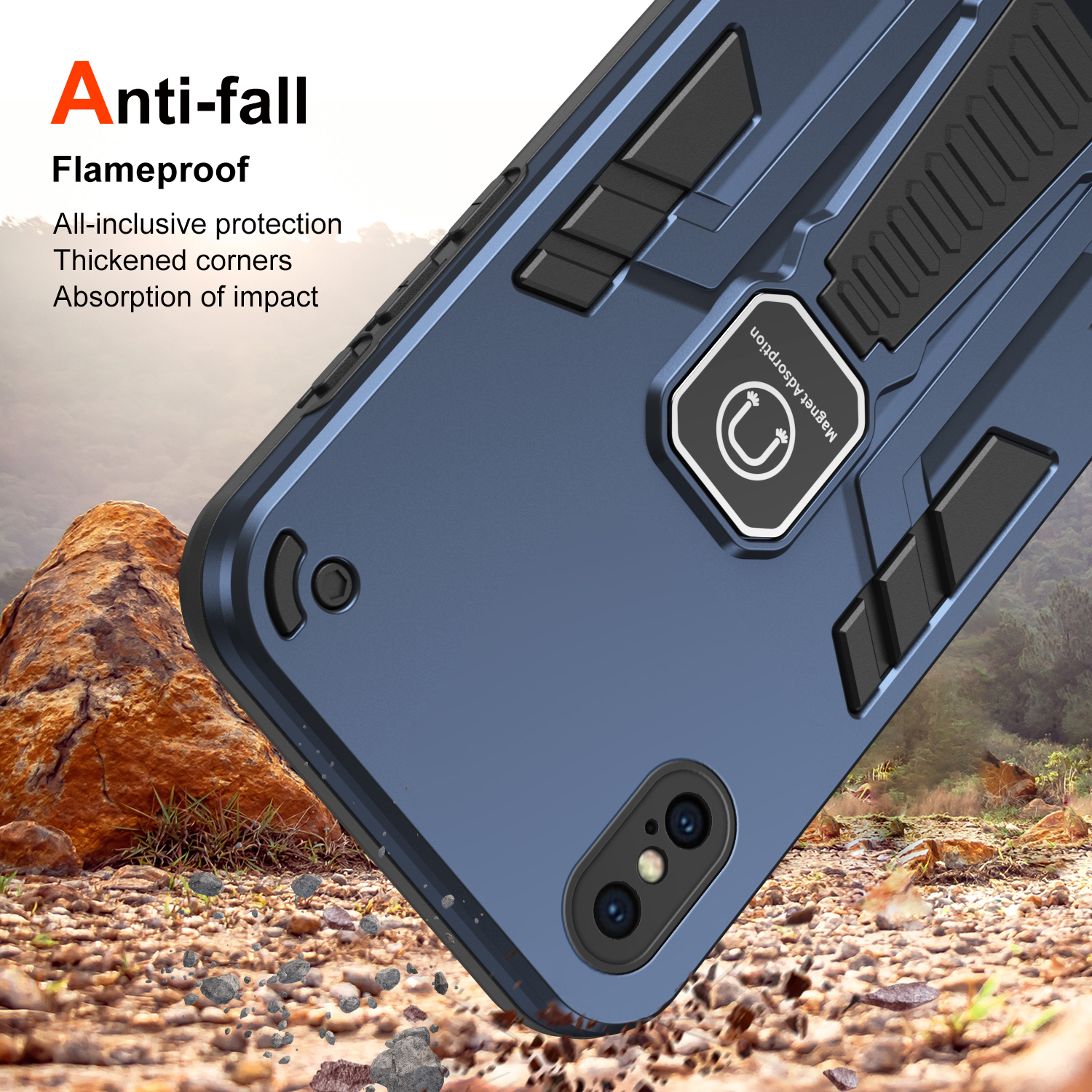 For Apple iPhone Xs Max Case Hard With Stand Magnetic Shockproof Protective Back Cover Case. 