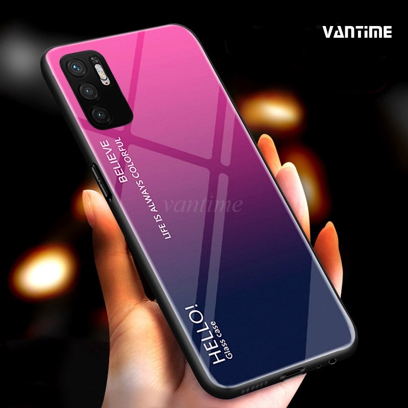 Vantime for Xiaomi Redmi Note 10 5G Case Gradient Phone Back Hard Glass Cover. 