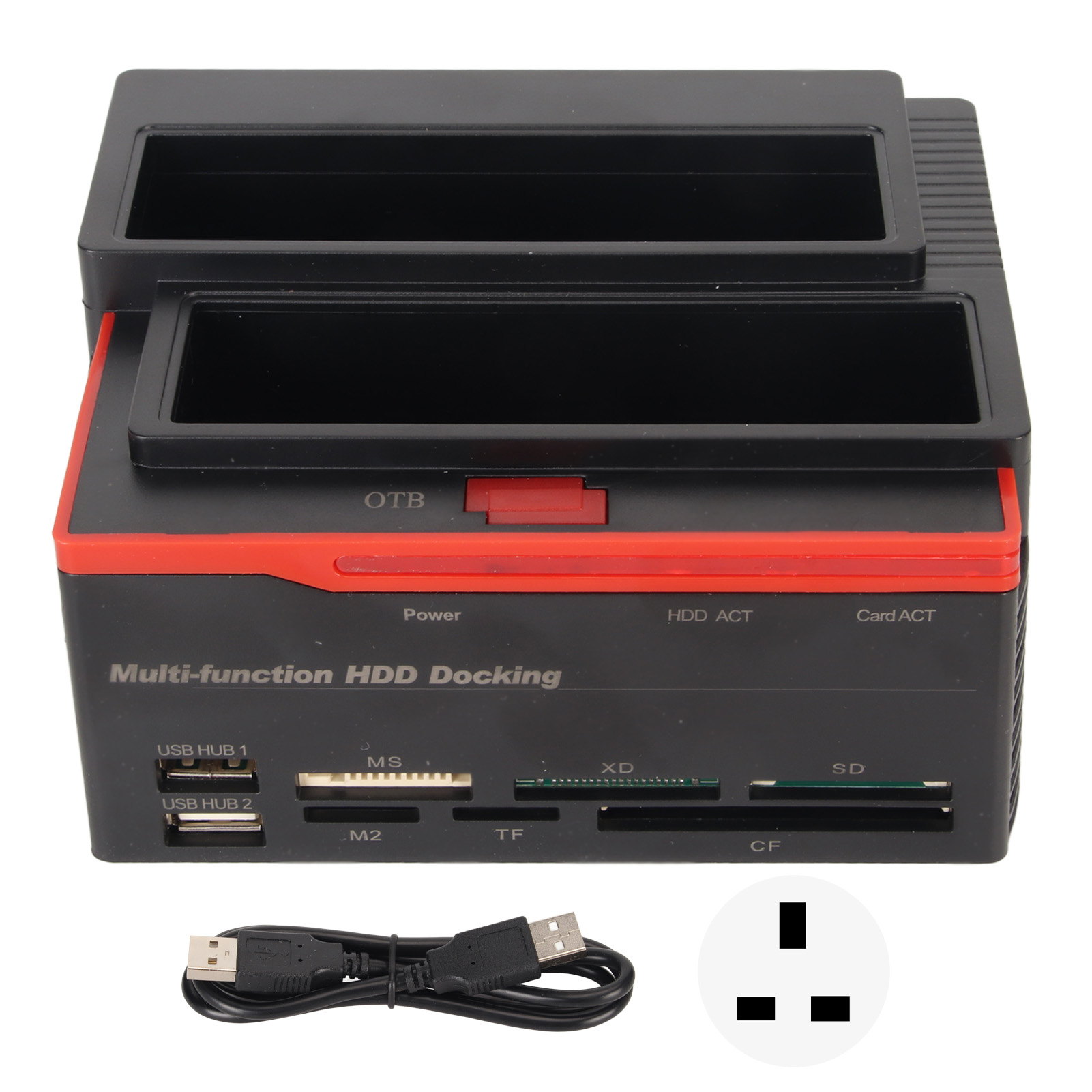 HDD Docking Station Dual Bay 480Mbps USB2.0 to SATA IDE Clone Function Hard Drive Reader for 2.5/3.5in 8TB SSD 100‑240V UK Plug. 