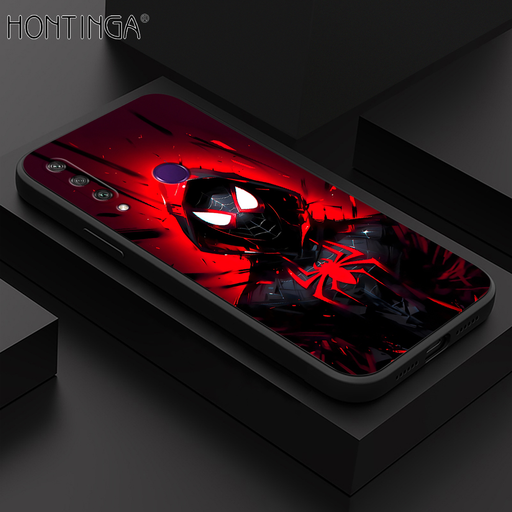 Hontinga for Huawei Y6P Back Cover Red Spider Man Design Phone Case Square Soft Liquid Silicone Mobile Cover