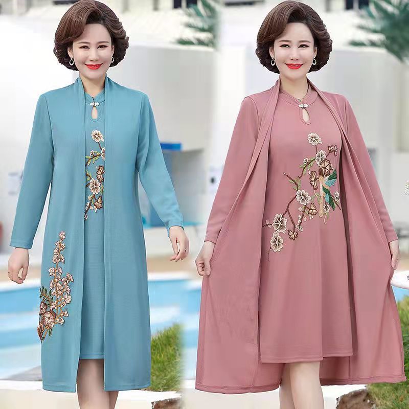 Mother-in-Law Wedding Clothes Mom Spring Clothes High-End Dress Female Summer Middle-Aged and Elderly Temperament Long Dress Western Style Two-Piece Suit