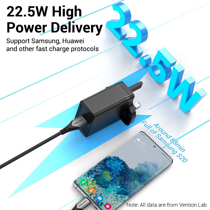 Vention 22.5W USB Charger Quick Fast Charge QC 3.0 USB Android for Huawei Redmi Note 10 Pro Xiaomi Poco X3 NFC, SAMSUNG S20 Realme 6 Pro Wall Charger. 