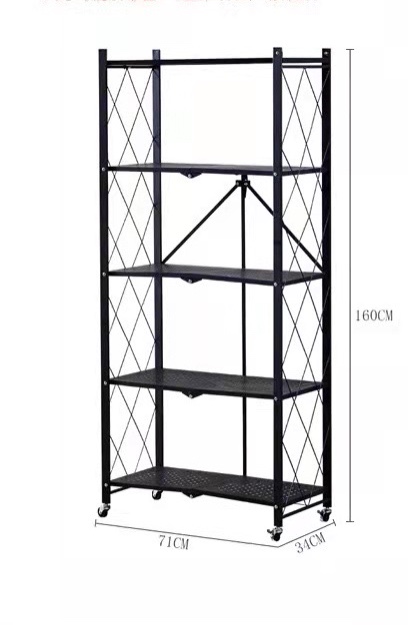 5 Tier Storage Rack Heavy Duty Foldable Metal Rack Storage Shelving Unit with Wheels Moving Easily Organizer Shelves Great for Garage Kitchen Holds up to 1250 lbs Capacity, Black. 