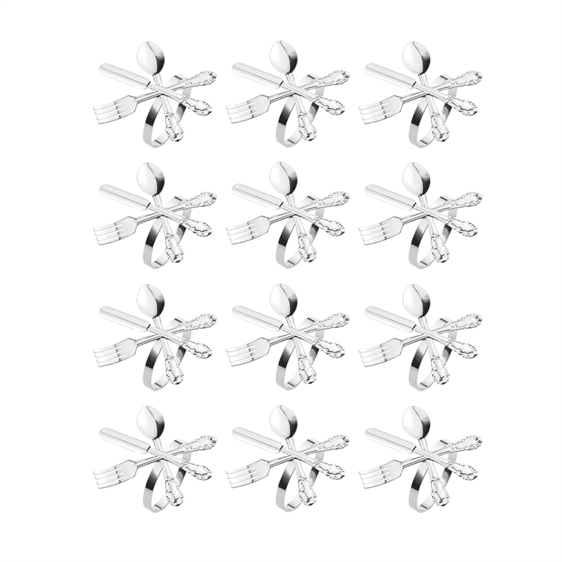 Knife and Fork Spoon Napkin Rings Holder for Christmas Party Silver