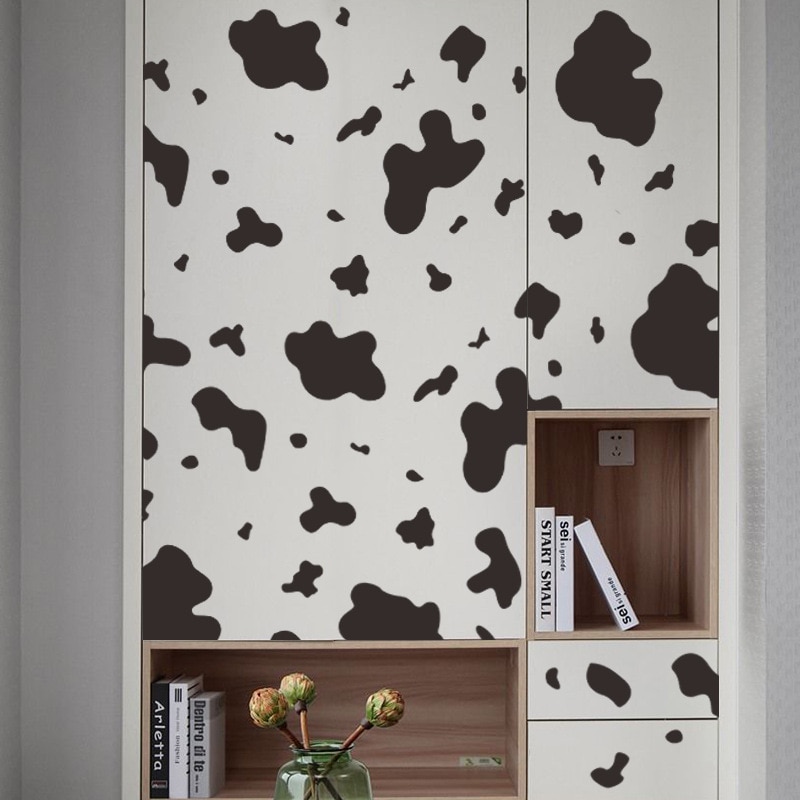 【BestGO】Cow Pattern Wall Stickers Kids Room Decor Bedroom Living Room Sofa Background Wall Decoration Nursery DIY Wallpaper. 