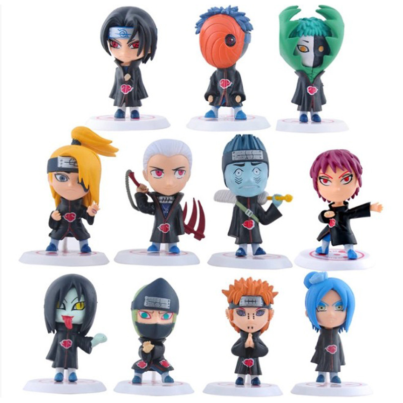 naruto 11 Naruto Q versions, 6 full sets of doll ornaments, Akatsuki organization Naruto, Sasuke, Hinata, Sakura model toys Action Figures. 