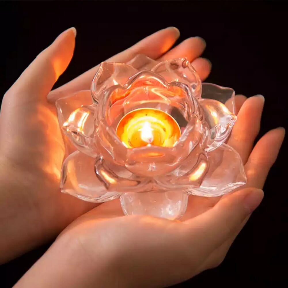 Crystal Glass Lotus Shaped Candle Holder Transparent Crystal Glass