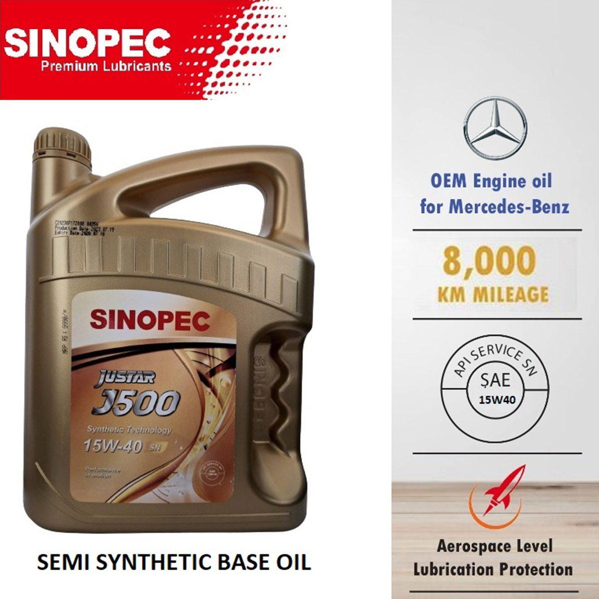 SINOPEC 15W40 SEMI-SYNTHETIC Engine Oil (Made in Singapore) 8000KM Service Interval. 
