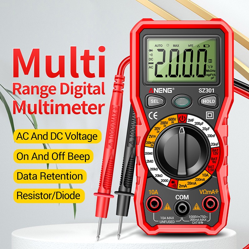 ANENG SZ301 Digital Multimeter 2000 Count Voltage Tester Current Measuring Meter Tool. 