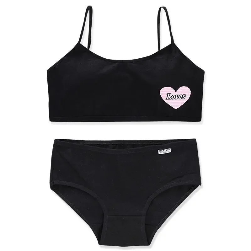 Puberty Girls Bra And Panty Sets Teenage Girls Cotton Padded Training Bra+Panties Kids Sports Bra. 
