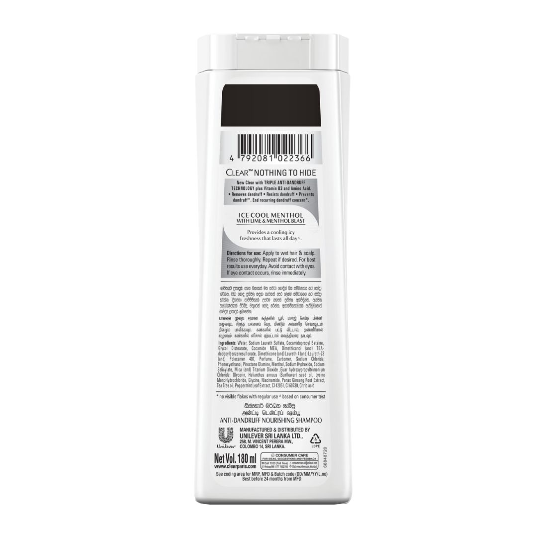 Clear Ice Cool Menthol Shampoo, 180ml. 