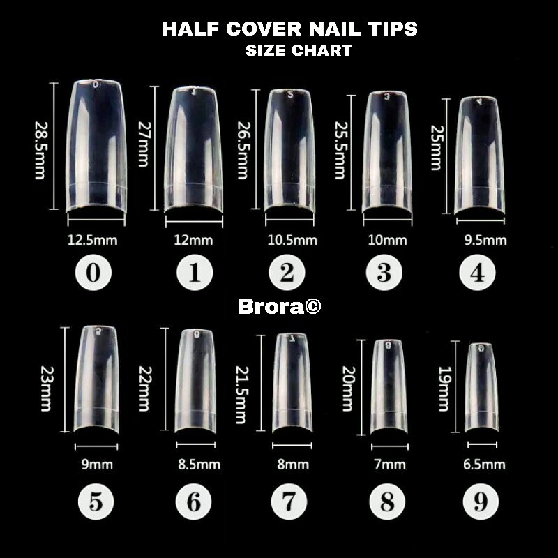 100 Half Cover Nails Long Acrylic Nail Tips Artificial False Nails Clear ,Natural & White - Free Nail Glue. 