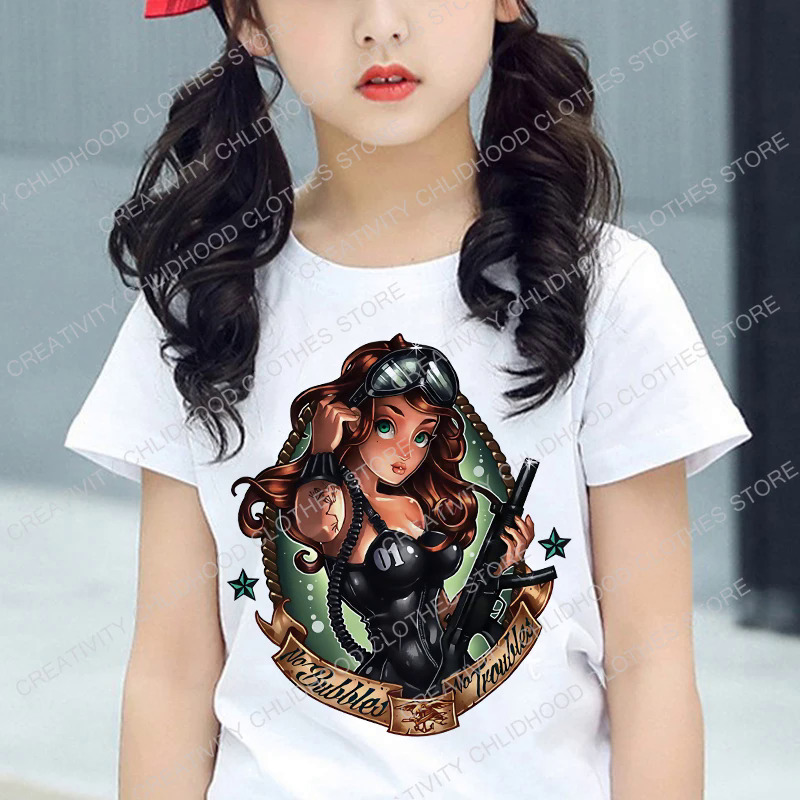 2022 Summer New Disney Princess Bad Girl Children's T-Shirt Clothes Kawaii Anime Cartoons Kid Boy Girs T Shirts Casual Tops Tees. 
