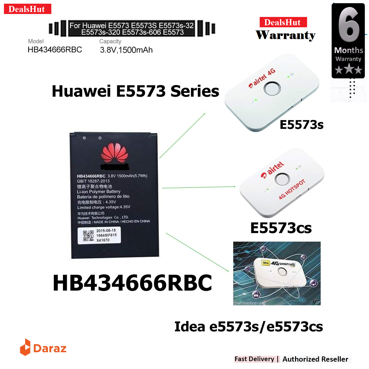 Huawei Pocket Router Battery 1500MAh E5573, E5573S, E5573S-32, E5573S-320, E5573S-606, E5573S-806 wifi battery. 