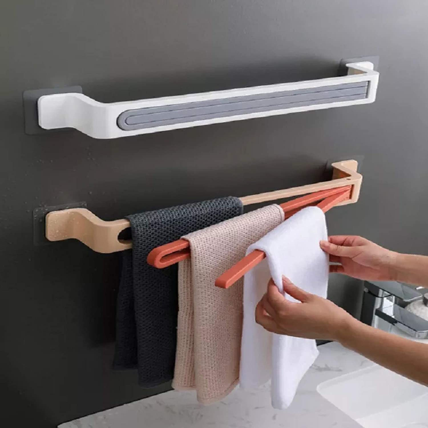 Simple Towel Rack Wood Single Bar No Punch Storage Hanger For Bathromm
