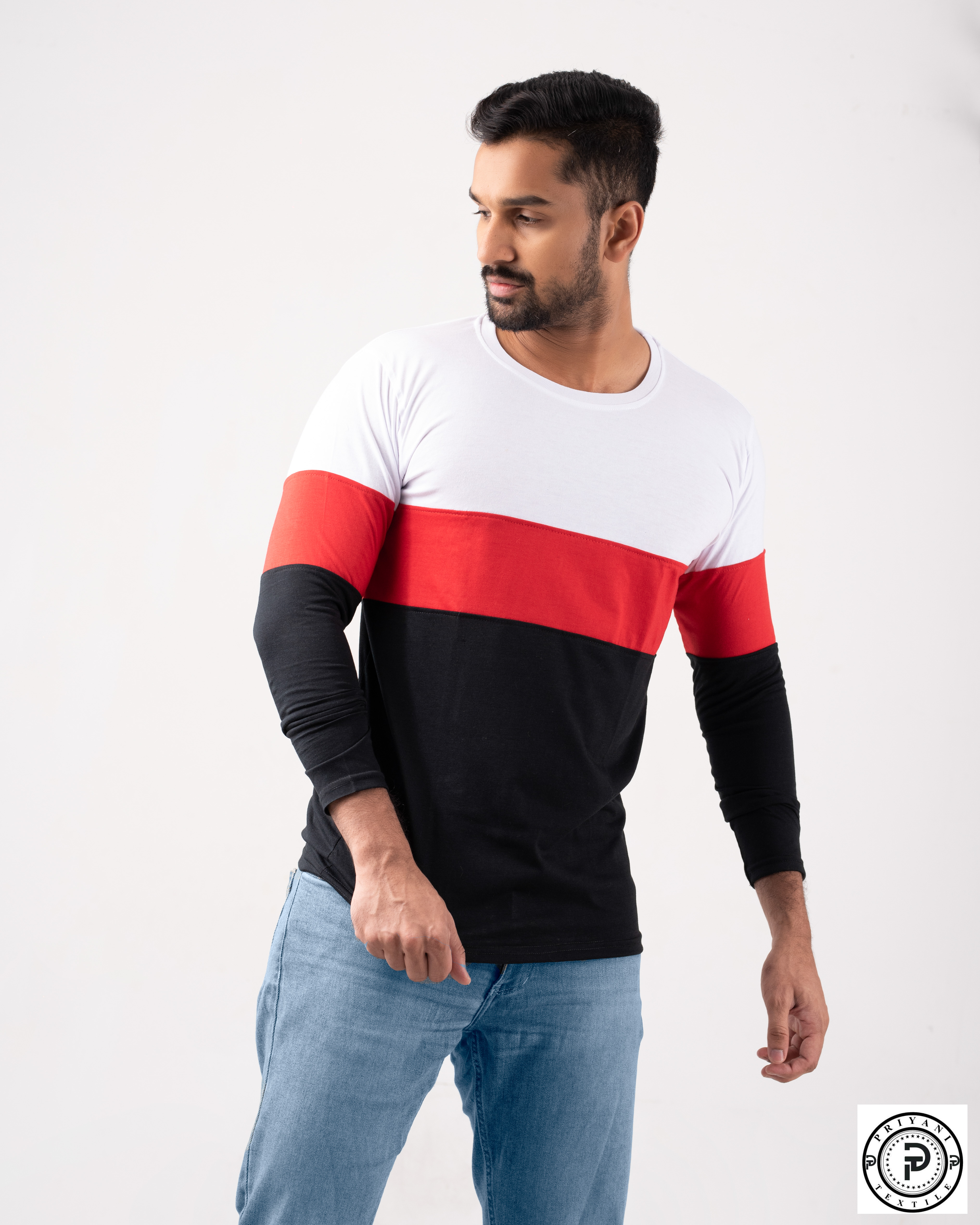 Long Sleeve T Shirt White,Red & Black -03 Tone Full Sleeve Men's T Shirt New Style Material 190GSM.. 