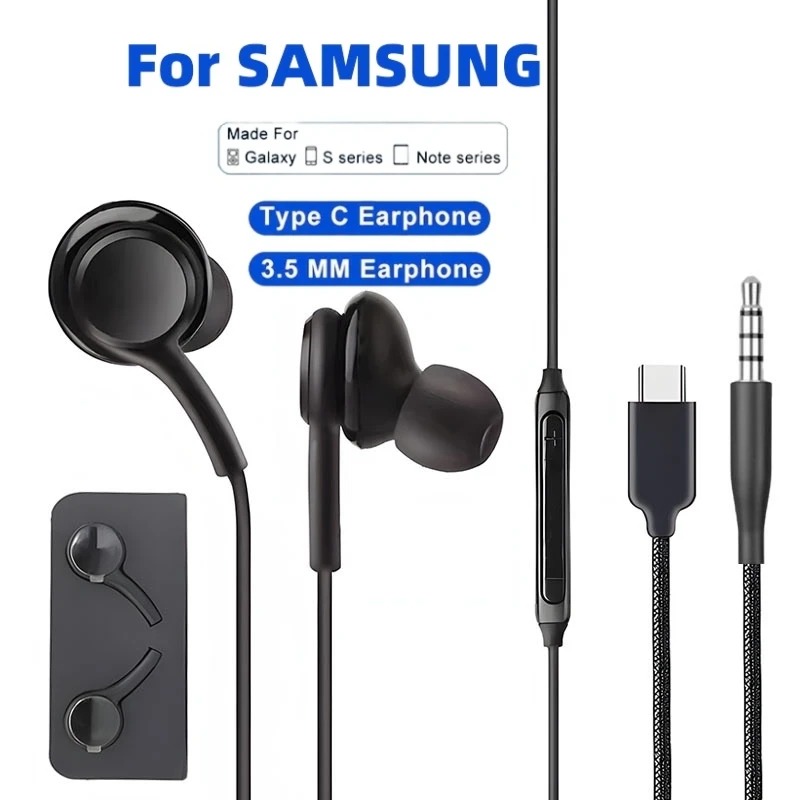 Type C / 3.5 mm Wired Earphone For Samsung Galaxy S23 S21 S22 Ultra Plus A54 A34 A53 A53 Accessories