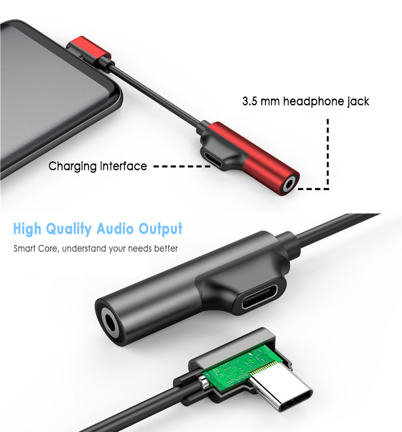 Type C to 3.5mm Headphone Jack Adapter Cable Converter Support Charging Song Call (individual package). 