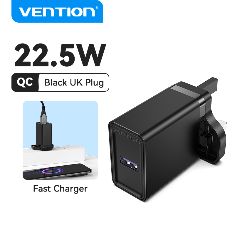 Vention 22.5W USB Charger Quick Fast Charge QC 3.0 USB Android for Huawei Redmi Note 10 Pro Xiaomi Poco X3 NFC, SAMSUNG S20 Realme 6 Pro Wall Charger