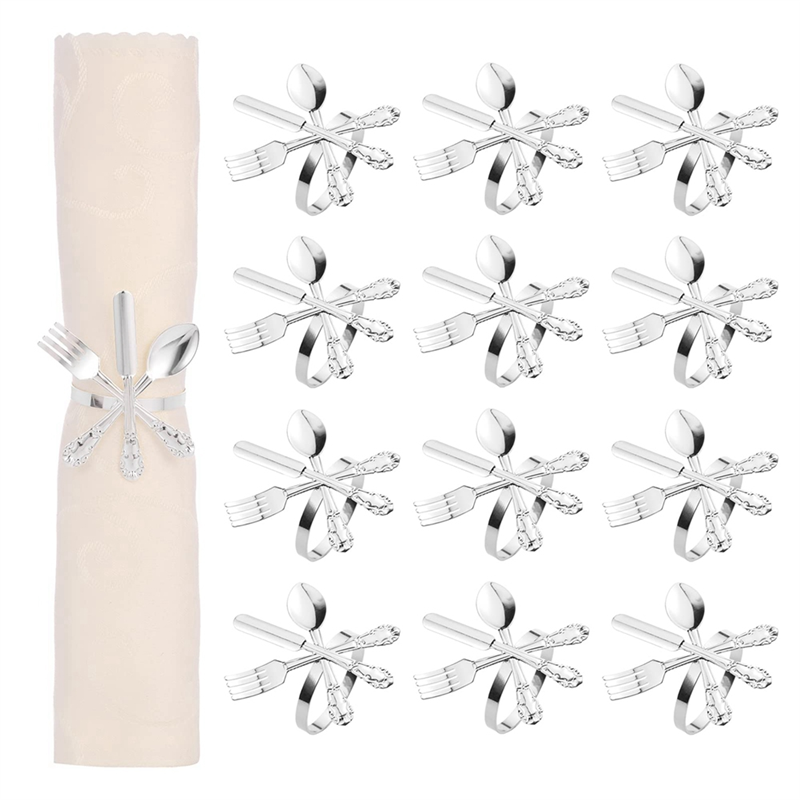Knife and Fork Spoon Napkin Rings Holder for Christmas Party Silver. 