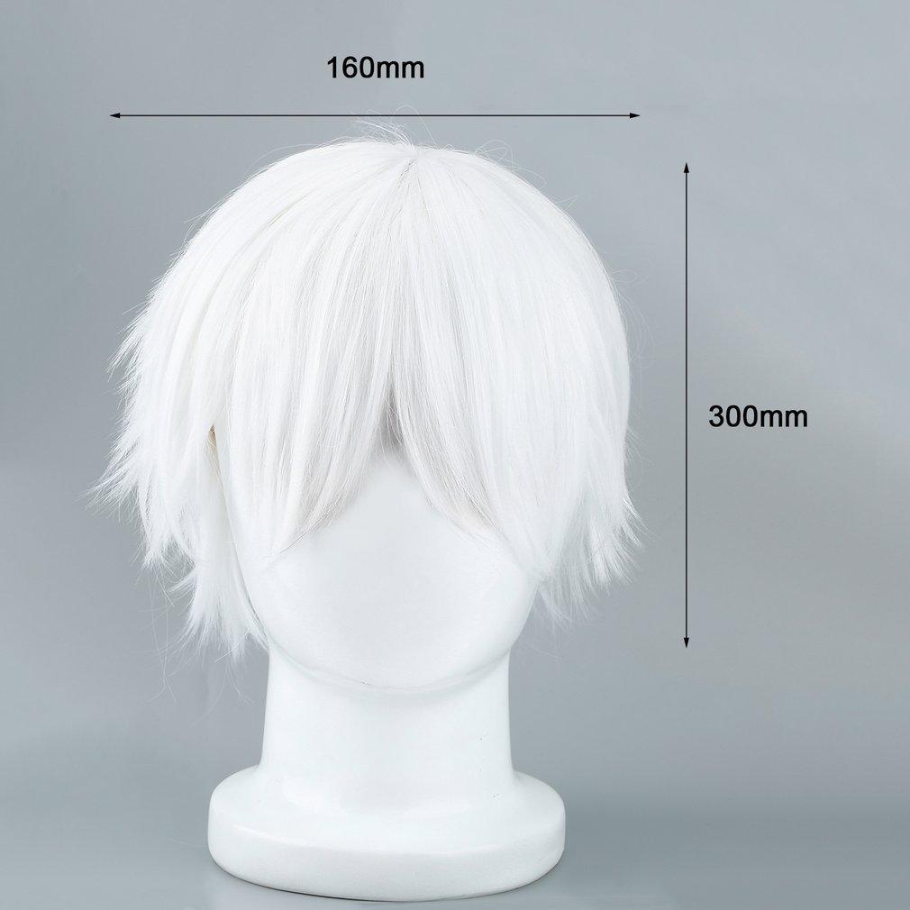 【KAMDSS015】 (New) Men's White Hair Cover, Suitable for Role Playing Character Straight Tube Short Synthetic Hair Cover. 
