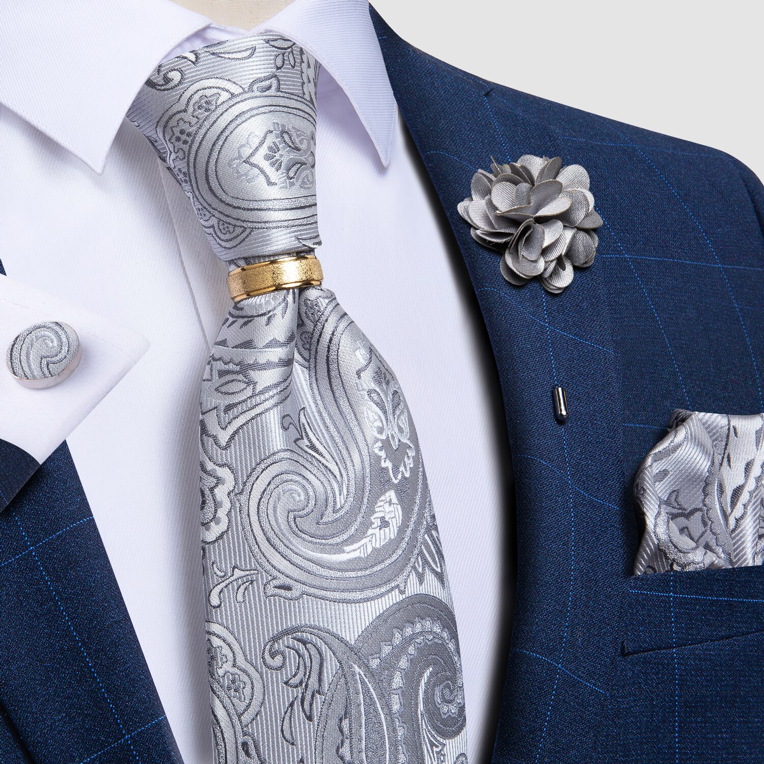 thumbnail image 2 of Men's Tie Set DiBanGu Men's Tie Set - Silk Necktie With Pocket Square, Cufflinks & Tie Ring In Gift Box Business Wedding Tie Set 2 of 12