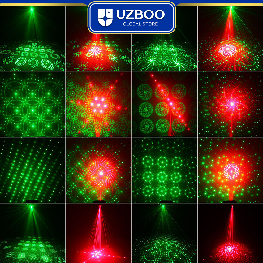 UZBOO RGB Laser Stage Lights 32 Pattern Party Projector Lights DJ Disco Sound Activated Strobe Lights RGB LED Laser Projector For Birthday Wedding KTV Bar Concert USB Plug. 