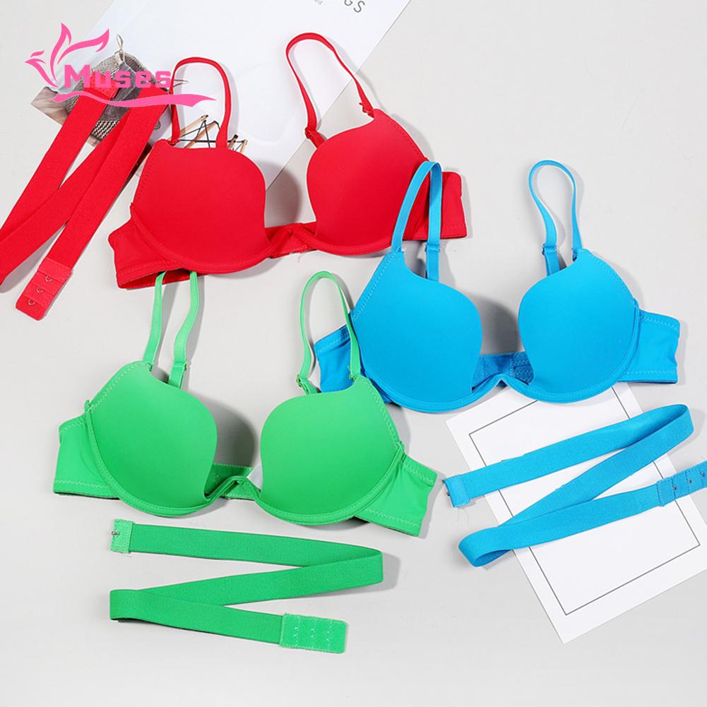 Muses Mall Women Girl Deep-U Low Cut Solid Color Backless Padded Bra Push-Up Underwear. 