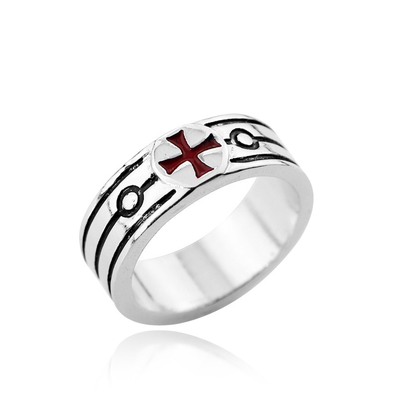 【IKE】Assassin's Creed Origins Red Cross Ring Fashion Trend Templar Ring Lanyard Necklace Boys Girls Fashion Jewelry Gifts. 