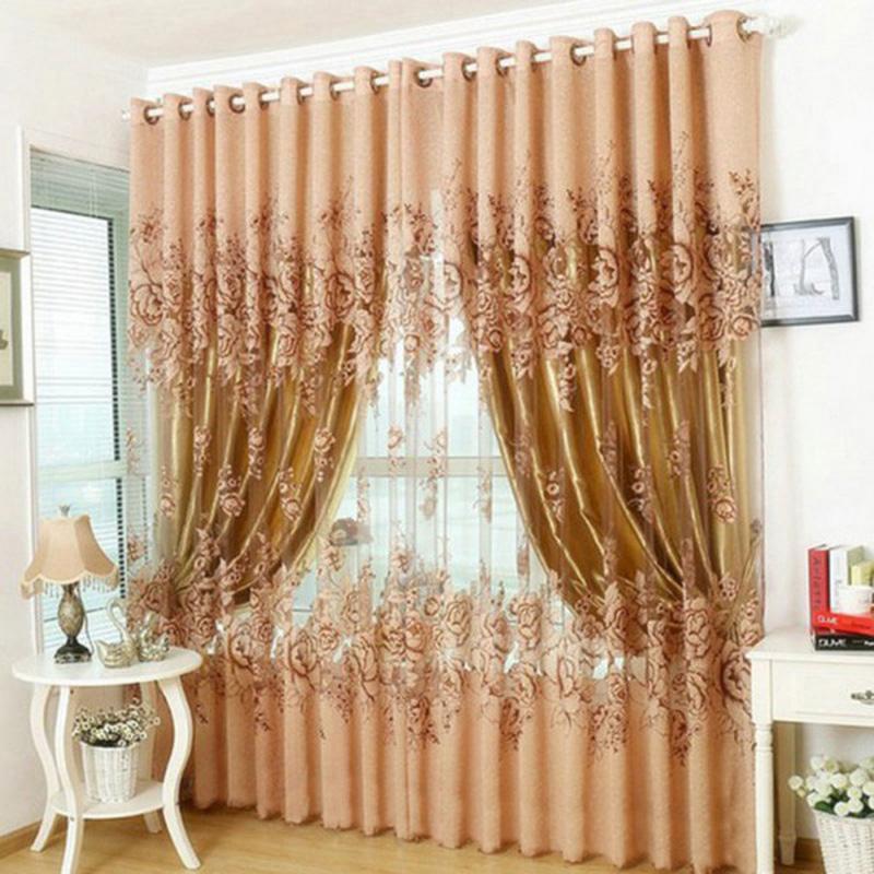 Alloyseed European Peony Pattern Voile Curtains Tulle Sheer