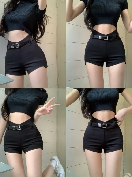 Black High Waist Tight Hot Girl Slim Fit Slimming Shorts Women2023Summer  New Small Casual Pants