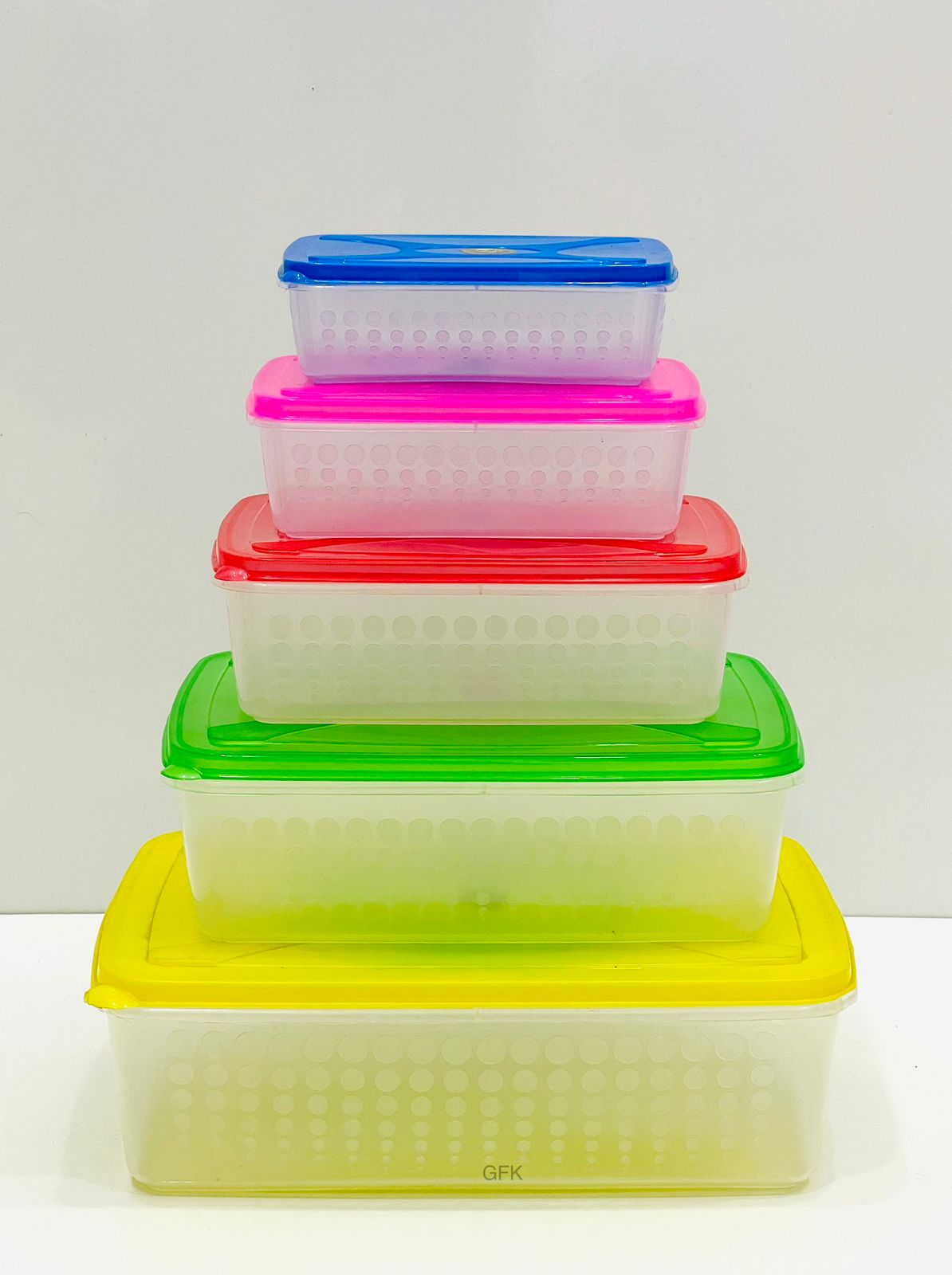 Plastic Food Container 5 Pcs Set / Lunch Box / Tiffin Box / Dubba Set Good Quality Transparent Type Storage Boxes. 