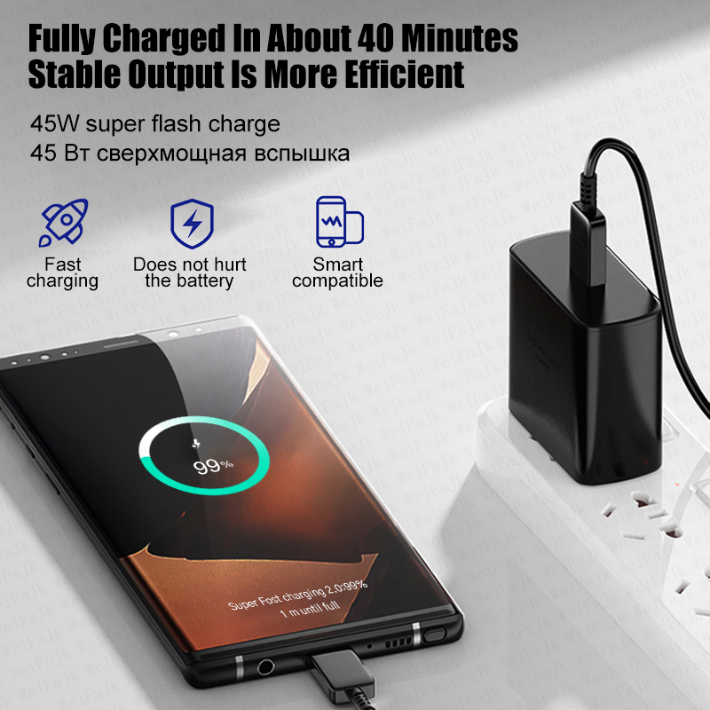 Original 45W Quick Charger For Samsung Galaxy S22 S23 S24 Ultra S21 S20 FE S10 Note 20 Plus A71 A80 Type C Fast Charging Cable. 