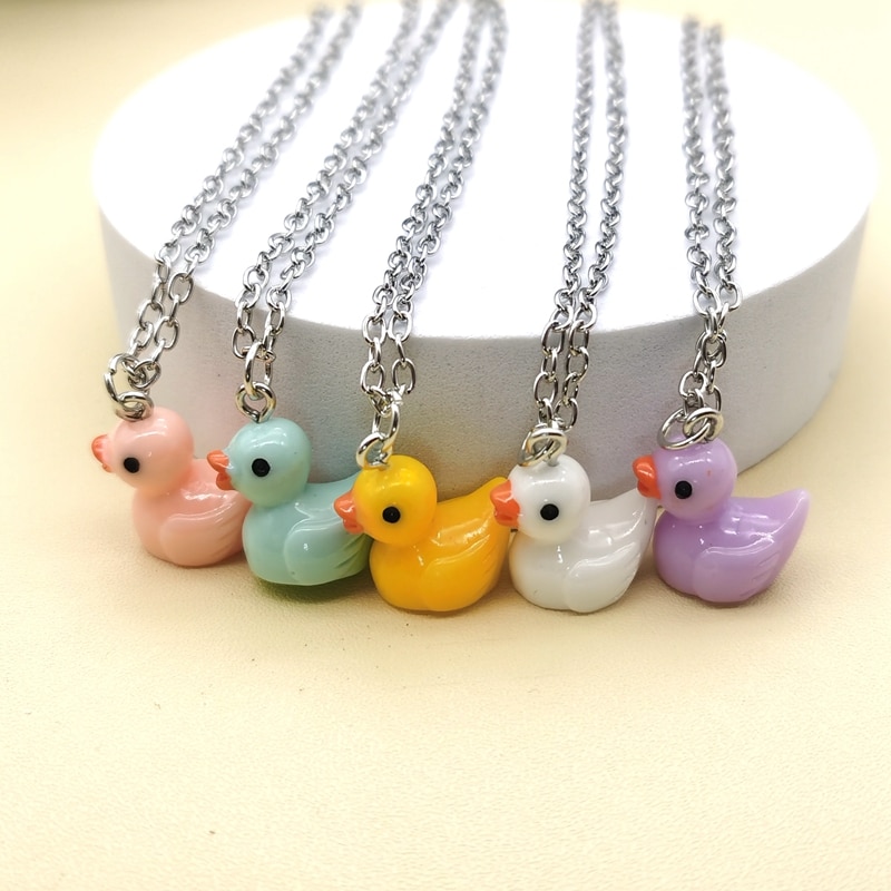 Fashion Cute Cartoon Small Little Yellow Duck Pendant Necklace for Women Girls Handmade Choker Chain Animal Necklace Jewelry. 