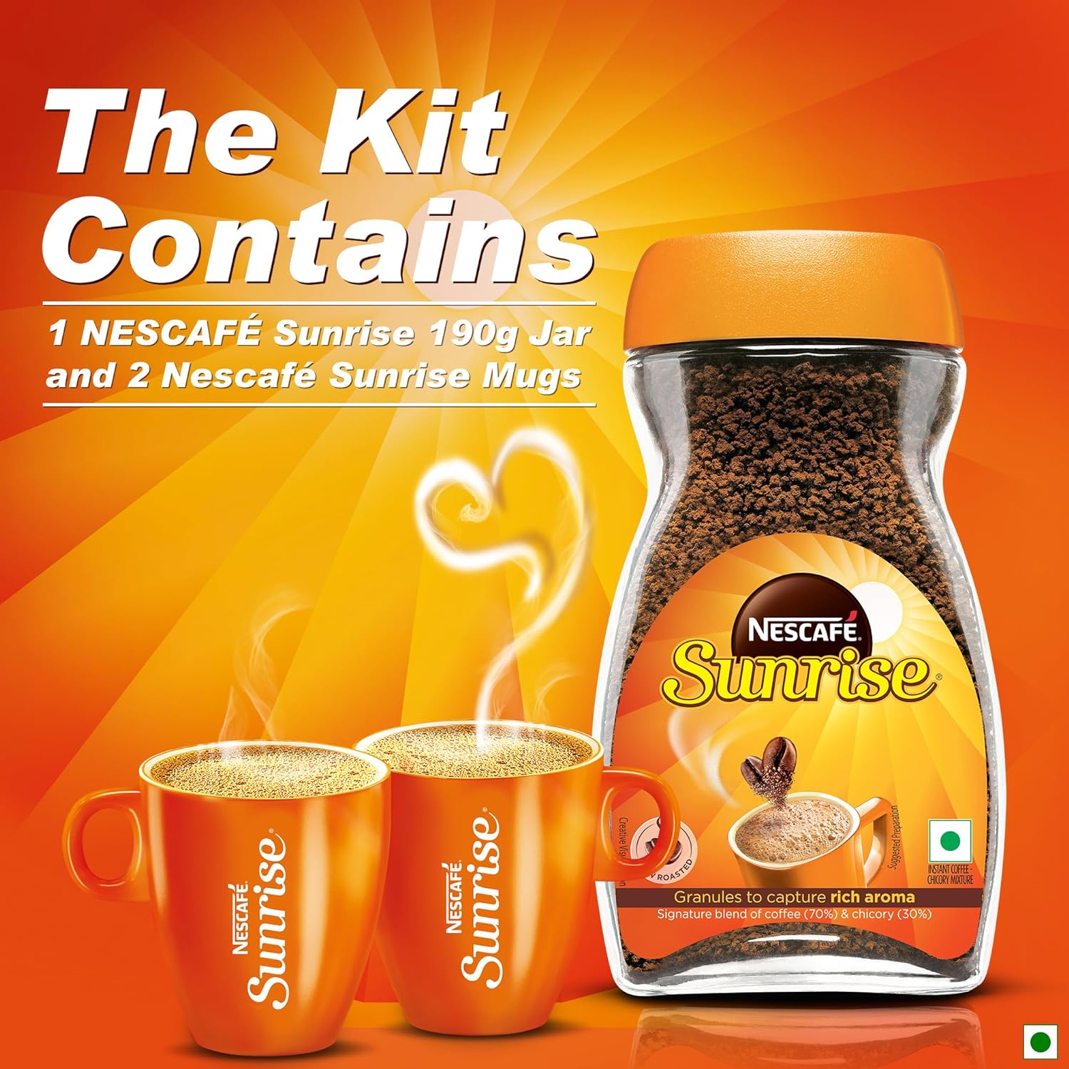 NESCAFE SUNRISE Instant Coffee | Couple Pack with 2 Mugs Inside | Instant Coffee-Chicory Mix | Rich Taste & Aroma | 190g / 200g (Weight May Vary) (FROM INDIA) SAB. 