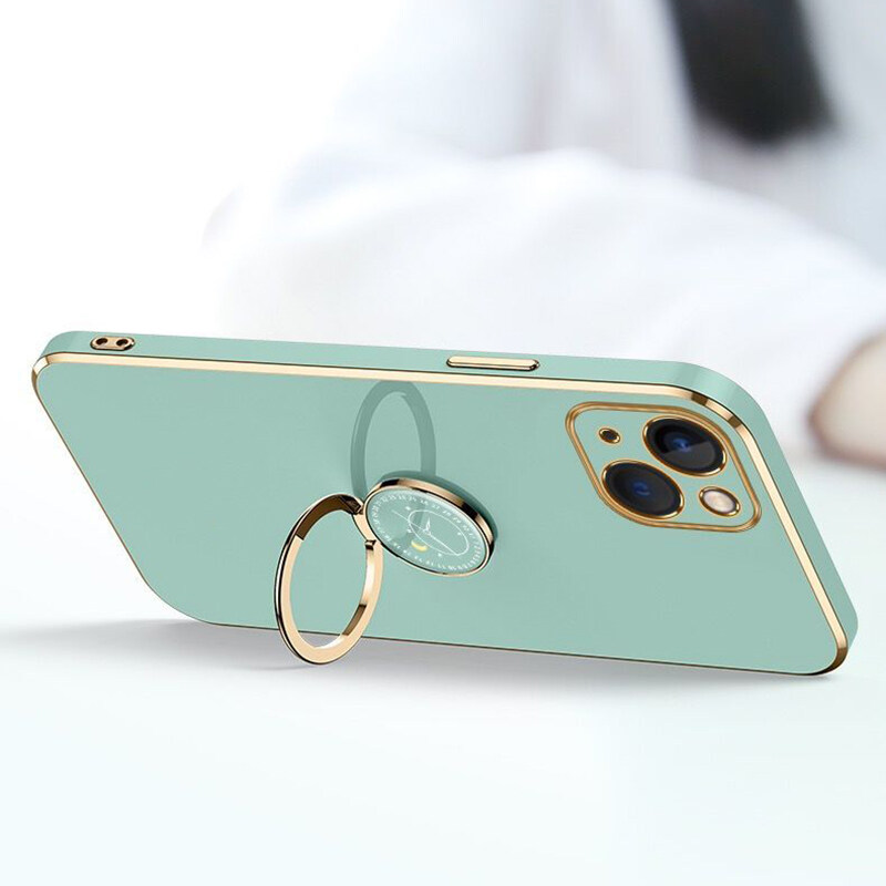 For Samsung Galaxy A23 4G Back Cover with Ring Holder Stand + Wrist Strap Shiny Plating Square Bumper Protective Case Soft Silicone Shockproof Mobile Phone Cases. 