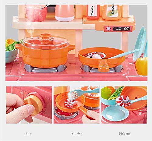BIGFOLK Kids 36-Piece Barbie Kitchen Set for Kids Girls Toys | Realistic Lights and Sounds Play Sink with Running Water, Dessert Shelf Toy and Kitchen Accessories Set for 4 Year Old. 