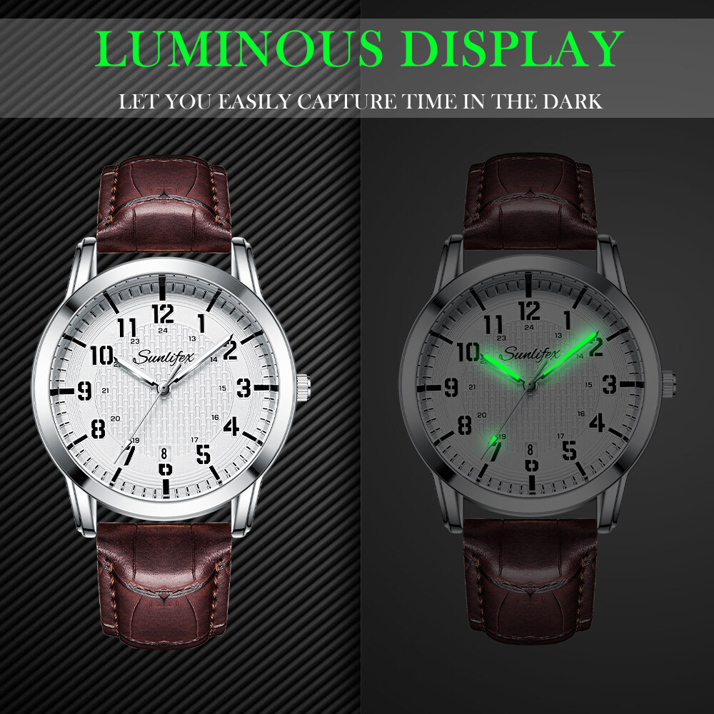 【Miga Plaza】 Men Watch Classic Style Leather Strap Watch Waterproof Quartz Leather Strap Boy Watch. 