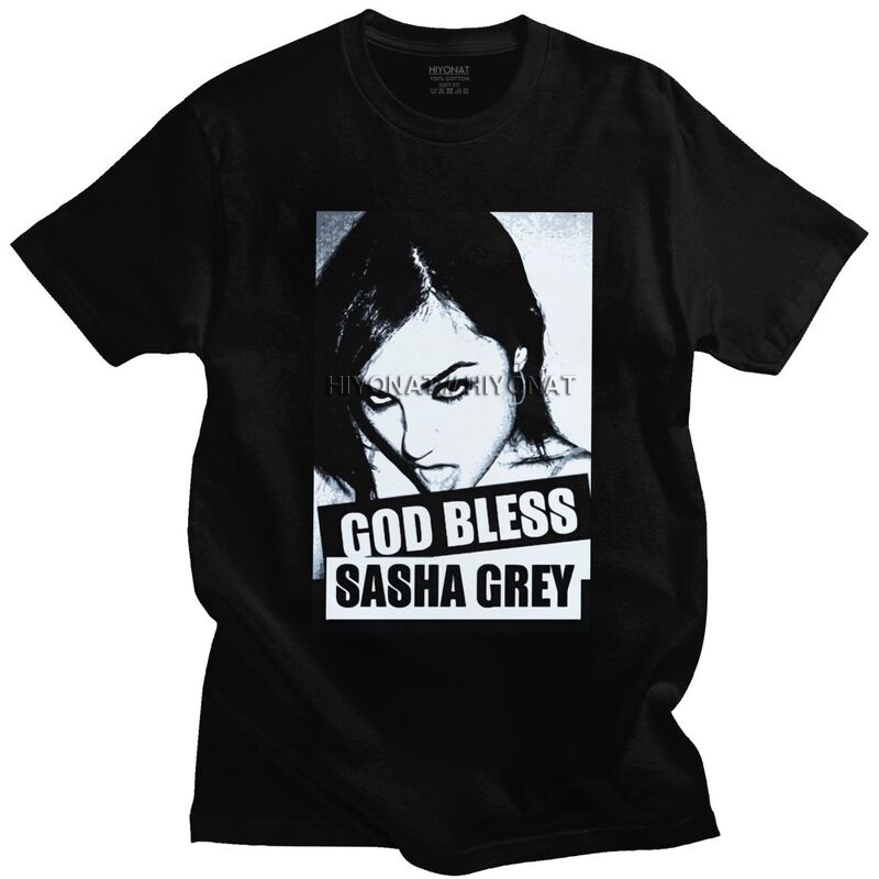 Vintage God Bless Sasha Grey T Shirt Men Pre-shrunk Cotton Tshirt Awesome Tees Short Sleeves Streetwear T-shirt Slim Fit Apparel