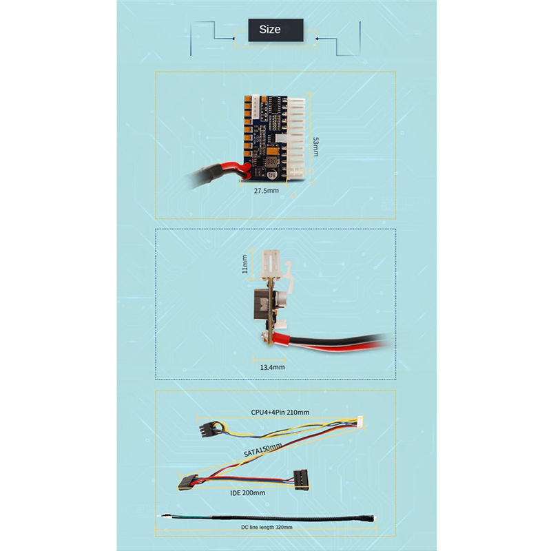 Portable DC 12V 250W 24Pin ATX Connect with Motherboard Mini ITX Power Supply Pcio PSU Module for PC. 