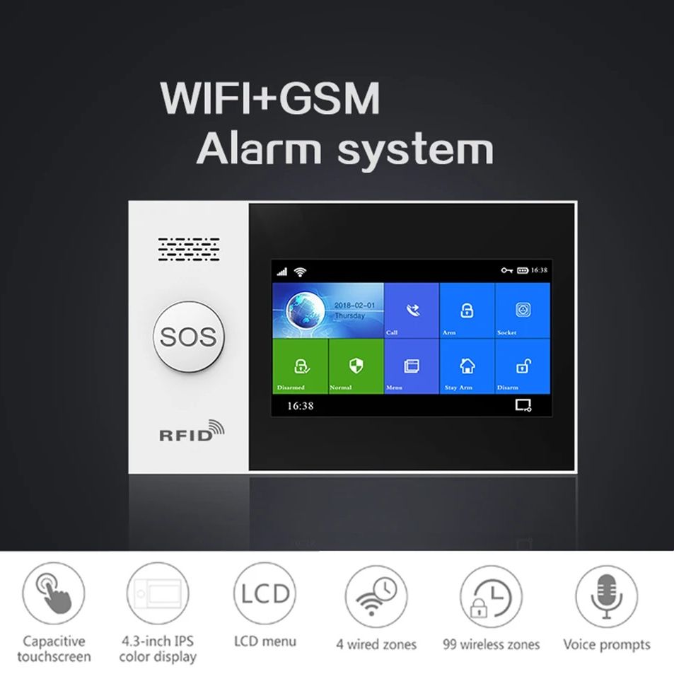 PGST PG-107 4.3 Inch Full Touch Screen  4G Wireless Home Alarm System WiFi Security System with ,Compatible with Alexa and Google. 