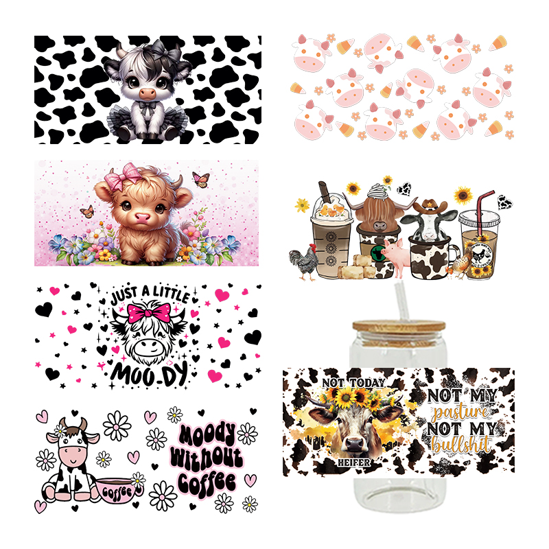 3D UV DTF Transfers Stickers 16oz Cup Wraps Animal Yak Cow Printed For DIY Glass Ceramic Metal Leather Etc. D13888