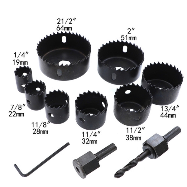 Professional 11PCS Set Hole Saw Drill Bit Kit Mandrel Wood Aluminum Plaster Board Copper Metal Plastic Carbon Steel Widely High Quality Hole Saw Kit With Carrying Case. 