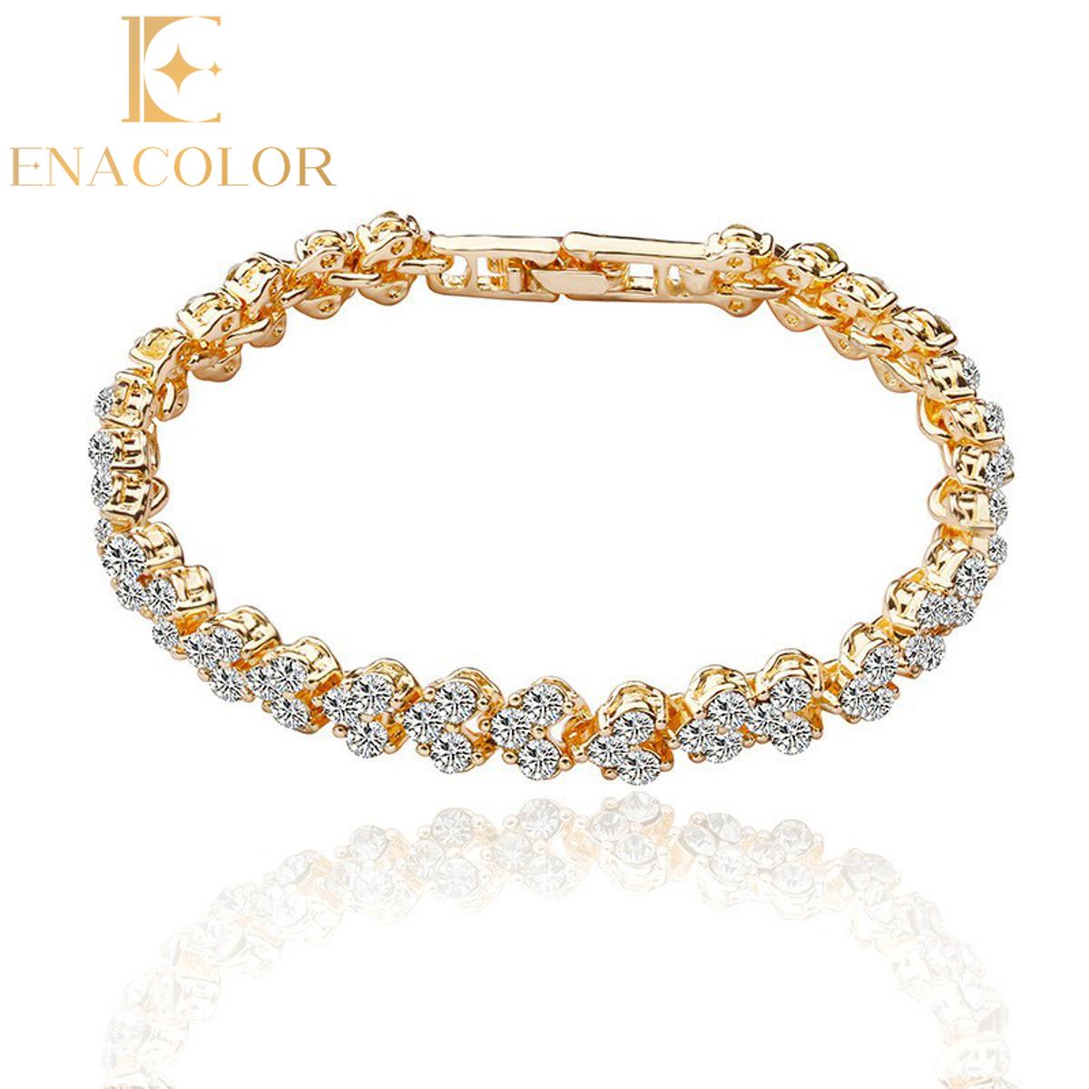 Enacolor Luxury 18K Gold Plated Silver Bracelet for Women