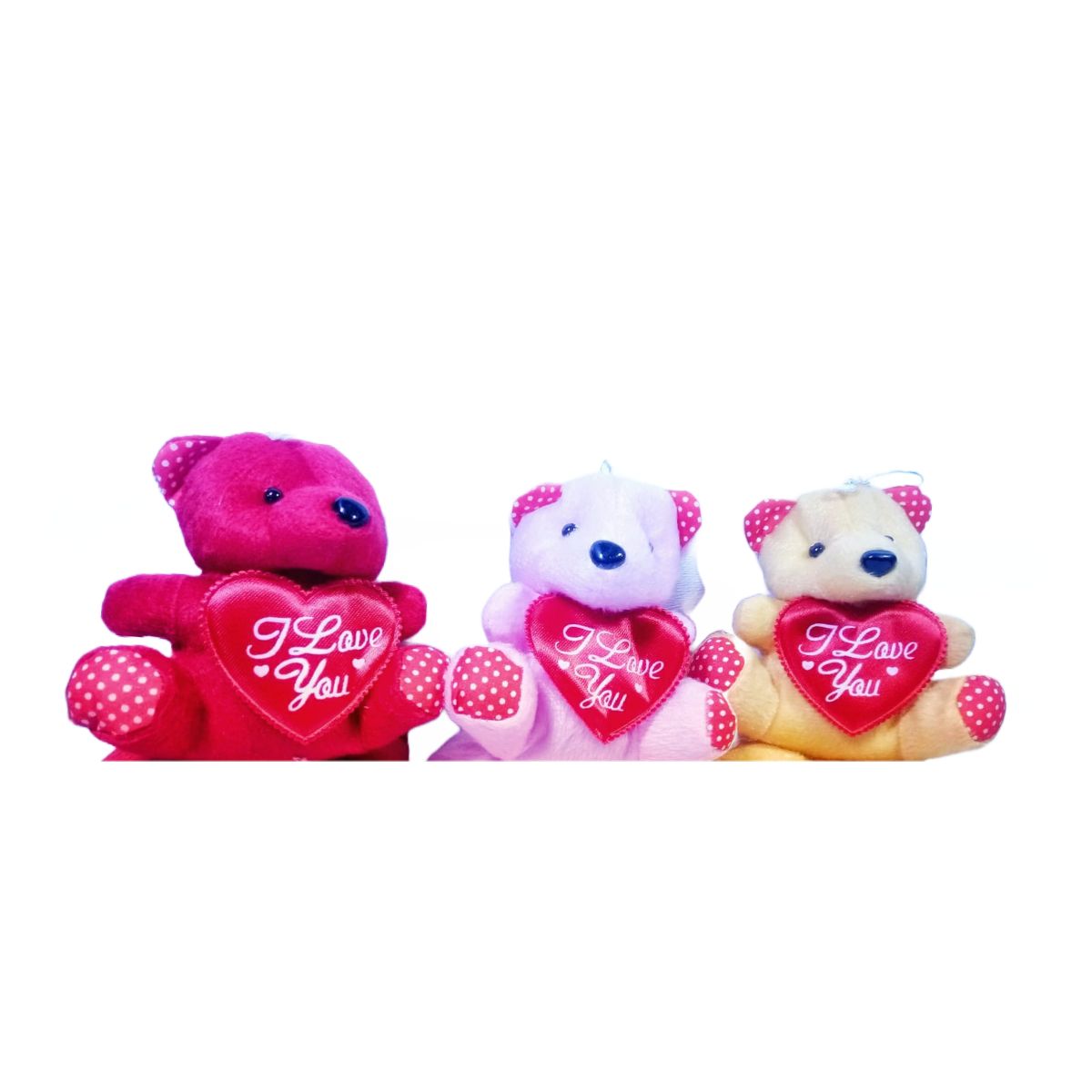 Love soft mini teddy bear with hearts for lovely gift, for car hanging soft toy ornament, car decoration teddy bear with high quality material. (3 PCS). 