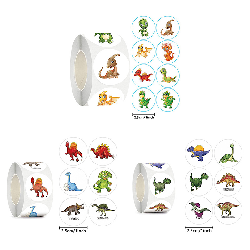 500Pcs/Roll Cute Dinosaur Pattern Reward Encouragement Sticker Roll For Kids GJCUTE