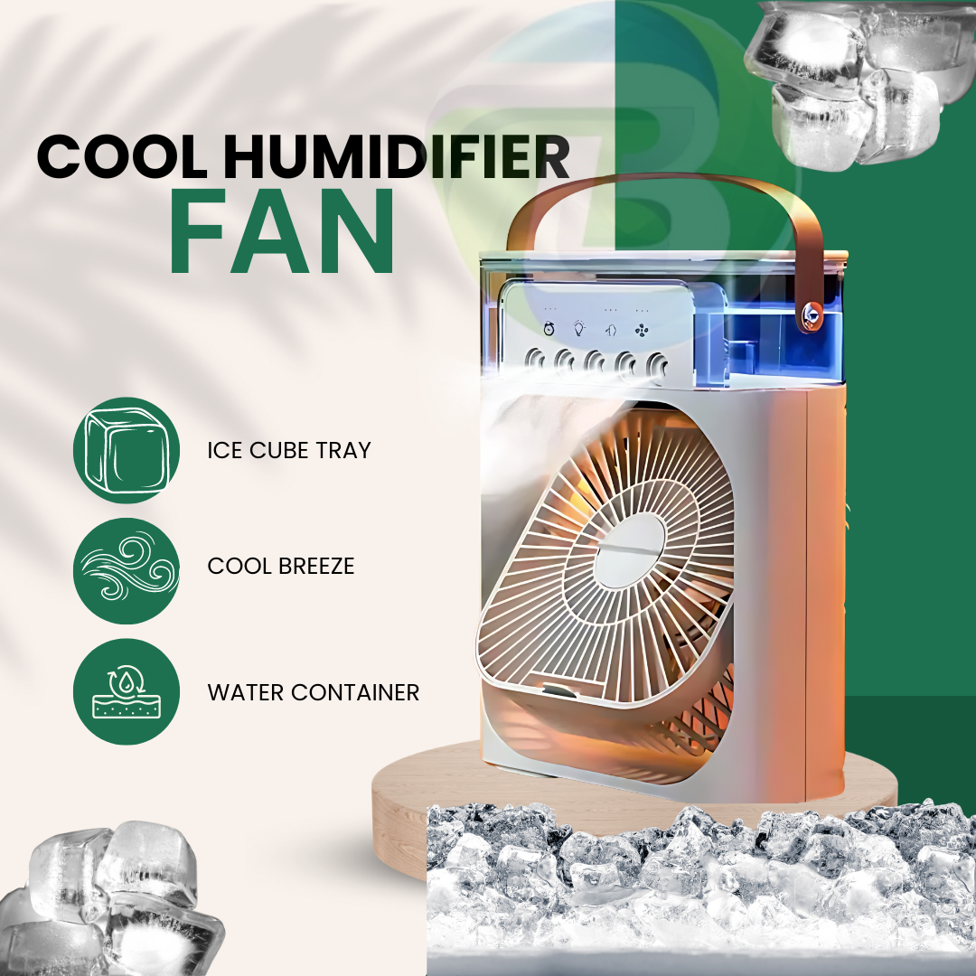 Portable Ice cube Air Conditioner Fan Mini Evaporative Air Cooler with 7 Colors LED Light 1/2/3 H Timer 3 Wind Speeds and 3 Spray Modes. 