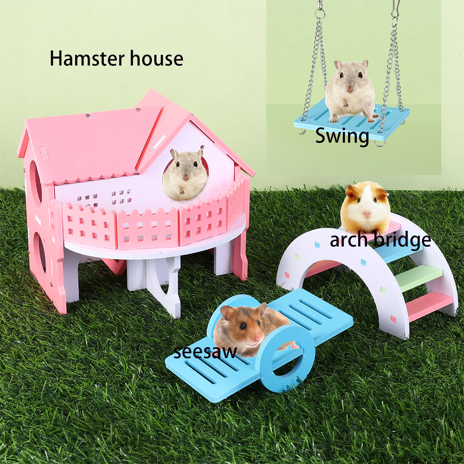 Exercise Play Toys Swing Small Animal Hedgehog Gerbil Hamsters House Pet Sport Exercise Toys Set Rainbow Bridge. 